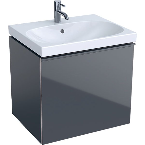 Тумба для раковины Geberit Acanto с выдвижным и внутренним выдвижным ящиком ДСП лава матовый/лава глянцевое стекло 500.609.JK.2