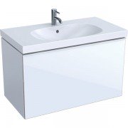 Тумба для раковини Geberit Acanto з висувним і внутрішнім висувним ящиком ДСП білий глянець/біле глянцеве скло 500.612.01.2