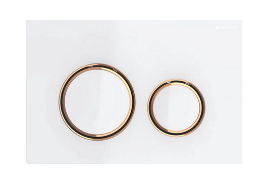 Панель смыва для унитаза Geberit Sigma21 двойной смыв декоративные кольца красное золото/панель и клавиши белый 115.650.SI.1