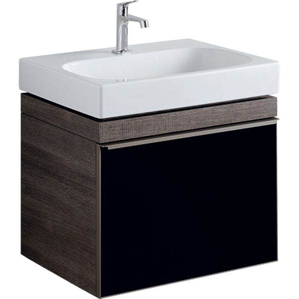 Тумба для раковини Geberit Citterio з одним висувним ящиком ДСП чорне глянцеве скло/сіро-коричневий дуб 500.556.JJ.1