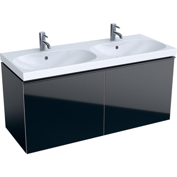 Тумба для подвійної раковини Geberit Acanto з двома висувними ящиками і сифоном ДСП чорний матовий/глянцеве скло 500.613.16.1