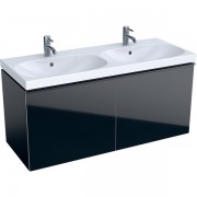 Тумба для двойной раковины Geberit Acanto с двумя выдвижными ящиками и сифоном ДСП черный матовый/глянцевое стекло 500.613.16.1