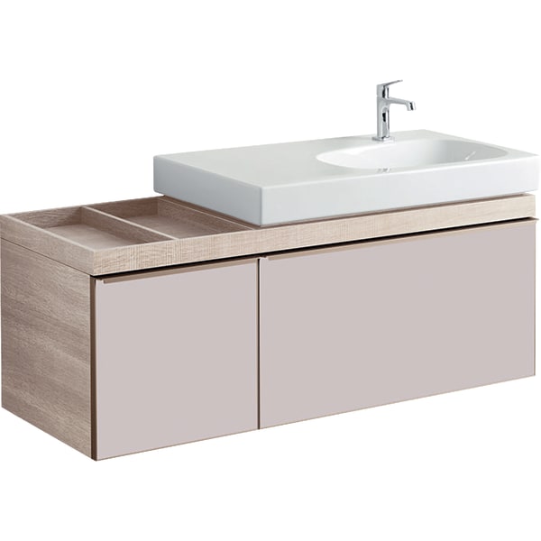 Тумба для раковини Geberit Citterio з двома висувними ящиками і полицею зліва ДСП бежеве глянцеве скло/бежевий дуб 500.568.JI.1