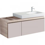 Тумба для раковини Geberit Citterio з двома висувними ящиками і полицею зліва ДСП бежеве глянцеве скло/бежевий дуб 500.568.JI.1