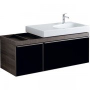 Тумба для раковини Geberit Citterio з двома висувними ящиками і полицею зліва ДСП чорне глянцеве скло/сіро-коричневий дуб 500.568.JJ.1