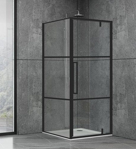 Душевая кабина квадратная Dusel Deluxe Series DL198BP+DL196BP Black Matt Paint 900x900x1900 мм профиль черный матовый/стекло прозрачное с черным принтом