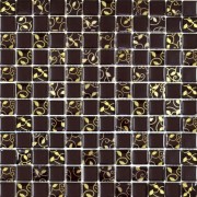 Мозаика Grand Kerama шахматка 30х30 см шоколад/завиток золото 808 052310