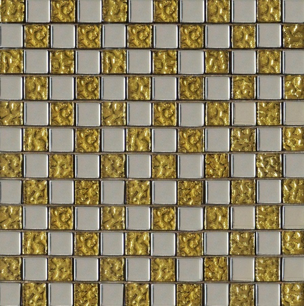Мозаика Grand Kerama шахматка 30х30 см платина/золото рельеф 945 052311