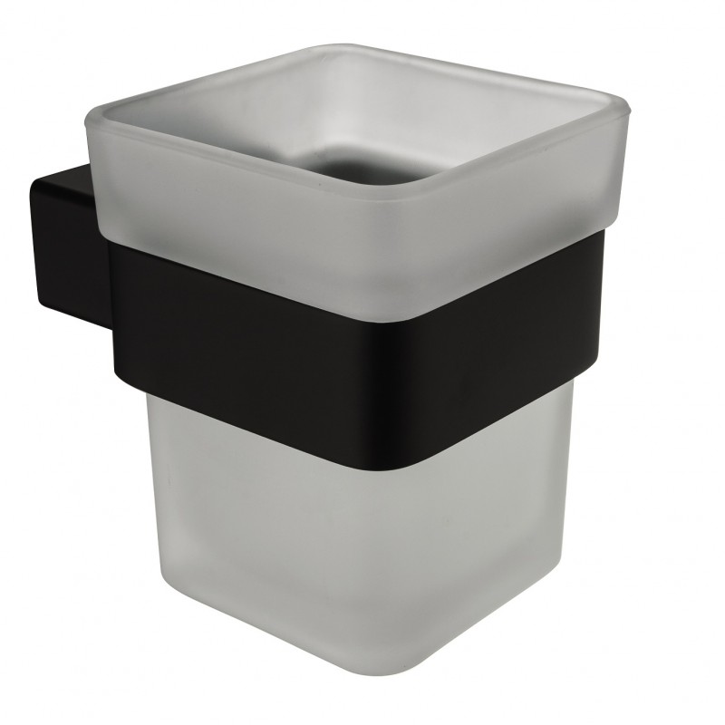 Стакан для зубних щіток Devit City підвісний з тримачем чорний матовий/скло матове 1610160B