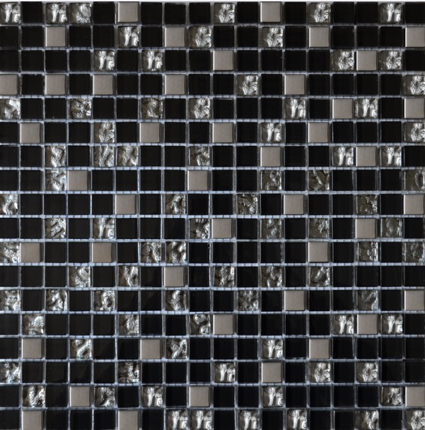Мозаика Grand Kerama микс 30х30 см черный-платина рифленая-платина 912 016716