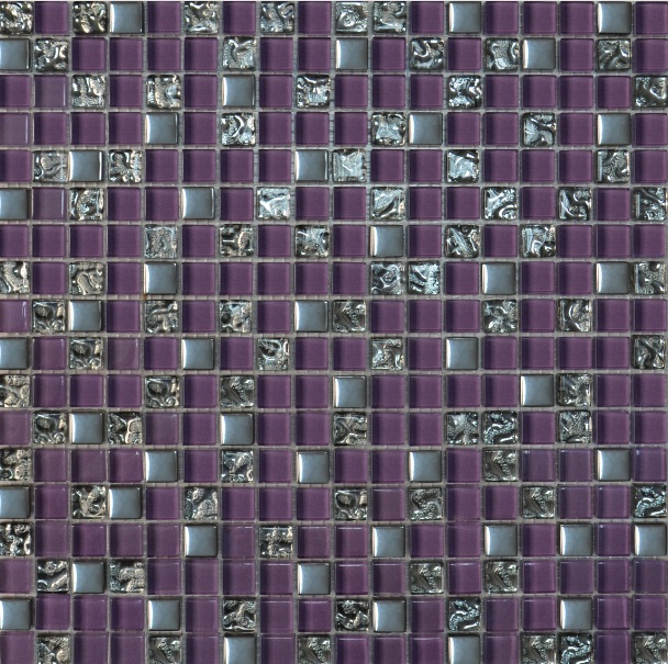 Мозаика Grand Kerama микс 30х30 см фиолетовый/платина рифленая/платина 914 016718