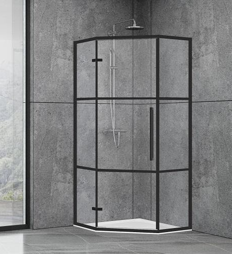 Душевая кабина пятиугольная Dusel Deluxe Series 900x900x1900 мм профиль черный матовый/стекло прозрачное с черным принтом DL197HBP Black Matt Paint