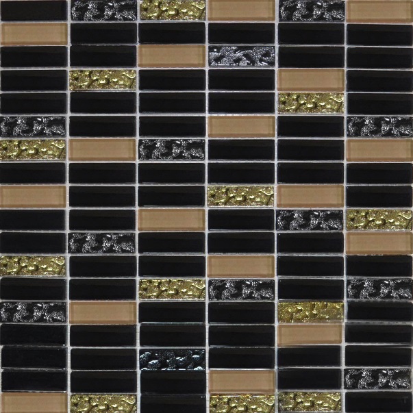 Мозаїка Grand Kerama 30х30 см чорний/чорний рифлений/бежевий рифлений/золото 1084 016768