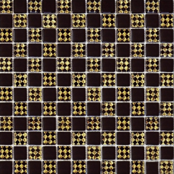 Мозаика Grand Kerama шахматка 30х30 см шоколад/ромб золото 806 052304