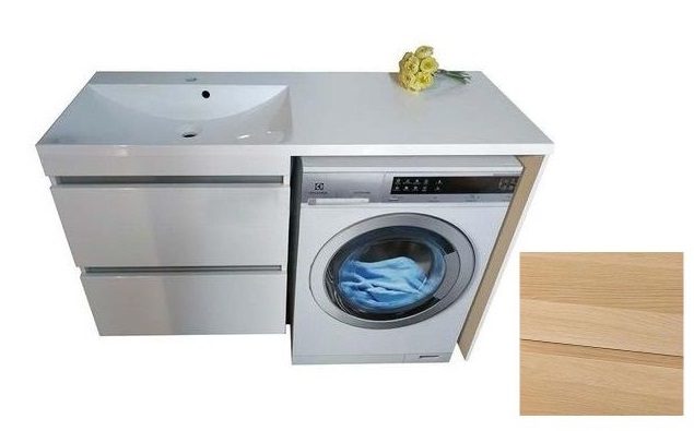 Тумба подвесная Fancy Marble Jamaica 124,5x46,2 см левая с раковиной Amelia шпон дуба Jamaica12Lш