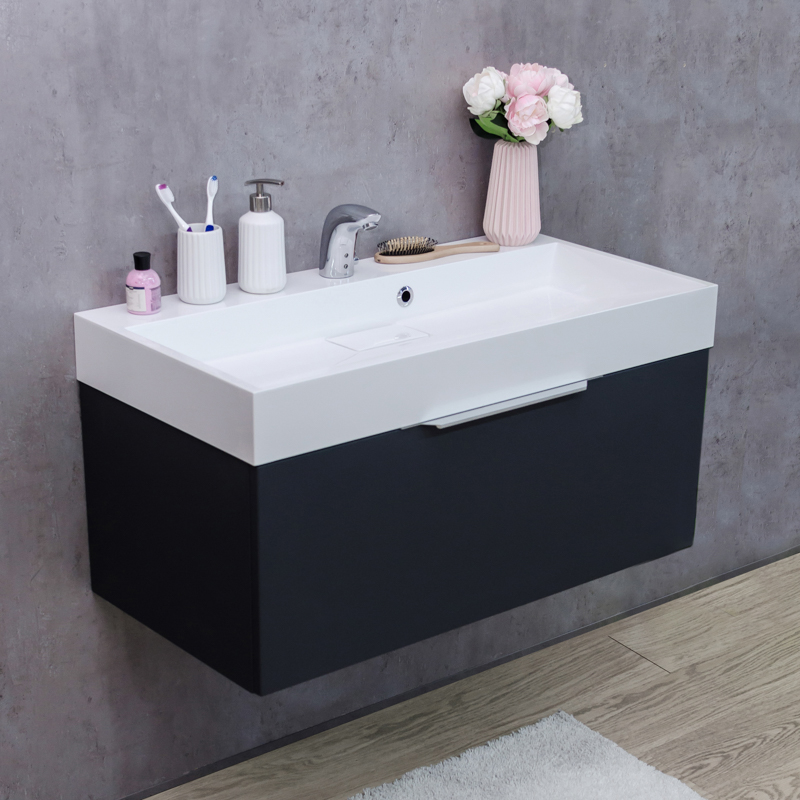 Тумба підвісна Fancy Marble Bermuda-1 90x46 см із раковиною Ashley 900C МДФ сірий Bermuda 1 С