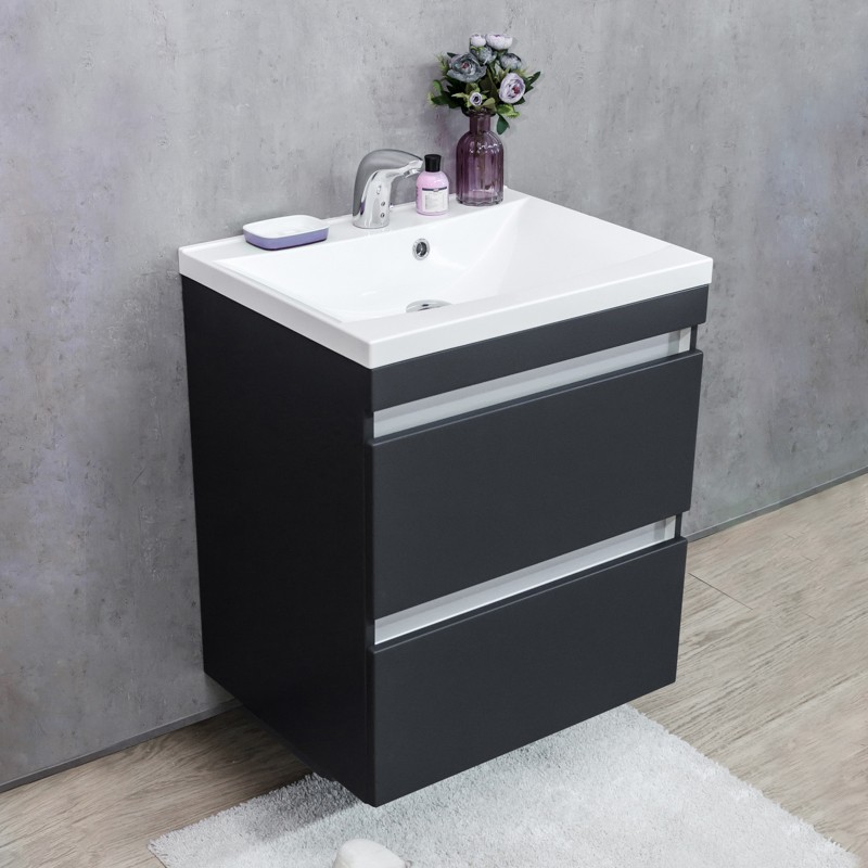 Тумба підвісна Fancy Marble Borneo 59,5x47,6 см із раковиною Lucia 600 МДФ сірий Borneo 600С