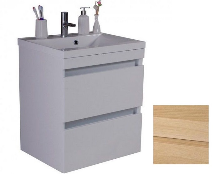 Тумба подвесная Fancy Marble Borneo 59,5x47,6 см с раковиной Lucia 600 шпон дуба Borneo 600ш