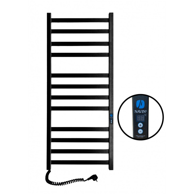Электрический полотенцесушитель Navin Авангард 480х1200 левый Digital с таймером окрашенная сталь черный 12-228152-4812