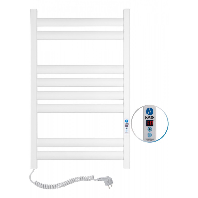 Электрический полотенцесушитель Navin Ellipse 500х800 Digital левый окрашенная сталь белый бархат 12-845152-5080