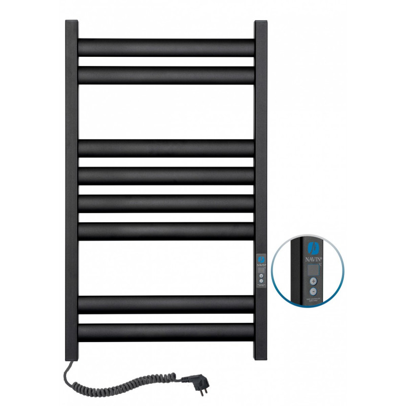 Электрический полотенцесушитель Navin Ellipse 500х800 Digital левый окрашенная сталь черный муар 12-245152-5080