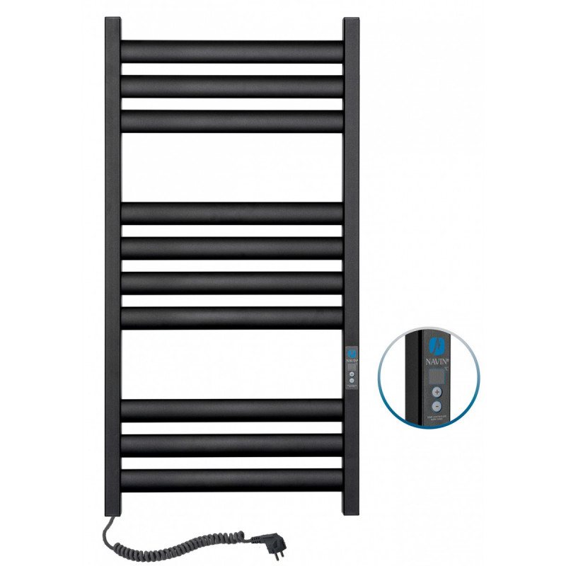 Электрический полотенцесушитель Navin Ellipse 500х1000 Digital левый окрашенная сталь черный муар 12-245152-5010