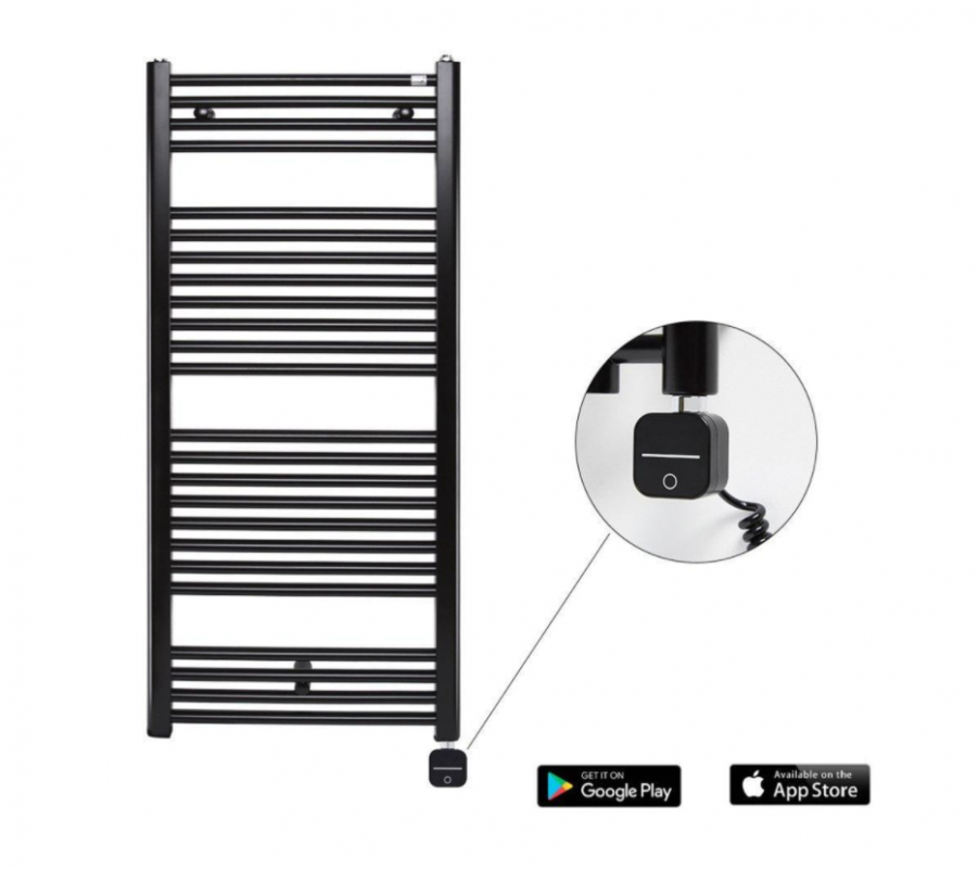Полотенцесушитель электрический Zehnder Virando с тэном NEX с проводом черный матовый AB-120-060-9017-NEX-SC