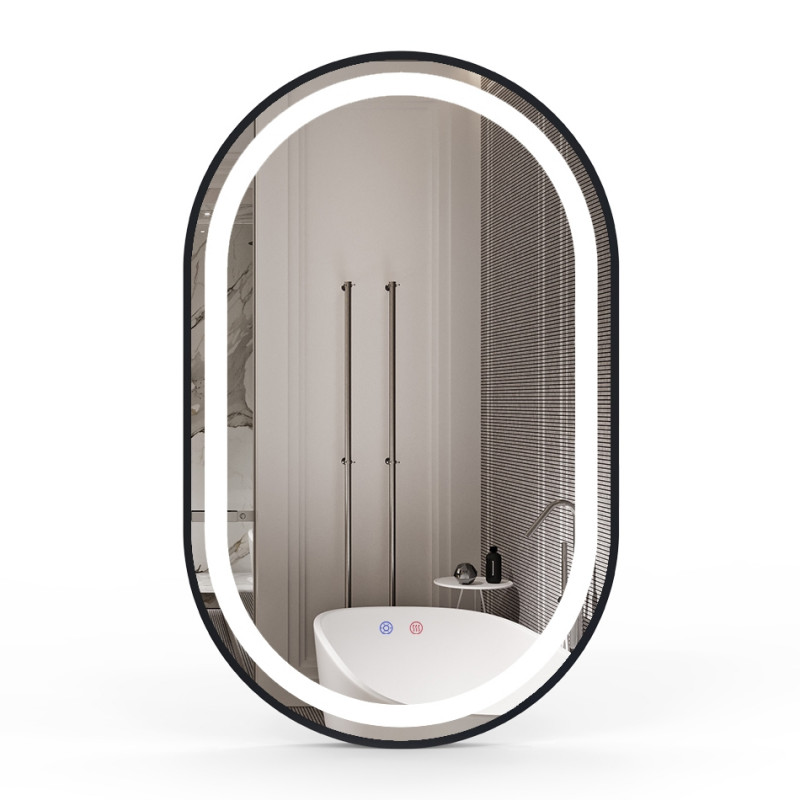 Дзеркало у ванну кімнату Volle 50х80 см з підсвічуванням диммером і підігрівом чорний 16-42-500B