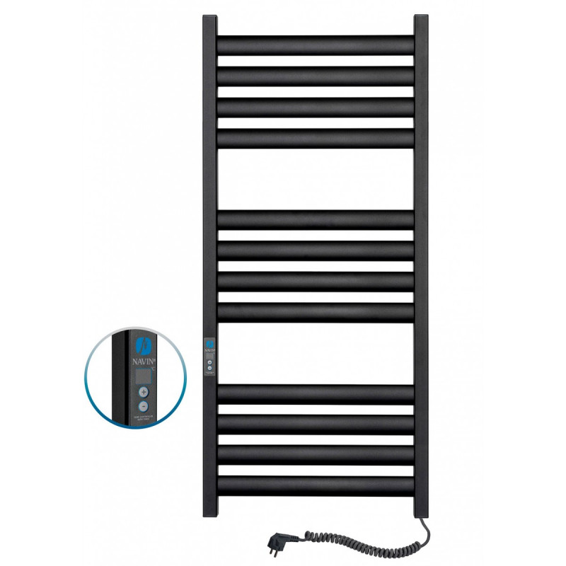 Электрический полотенцесушитель Navin Ellipse 500х1200 Digital правый окрашенная сталь черный муар 12-245052-5012