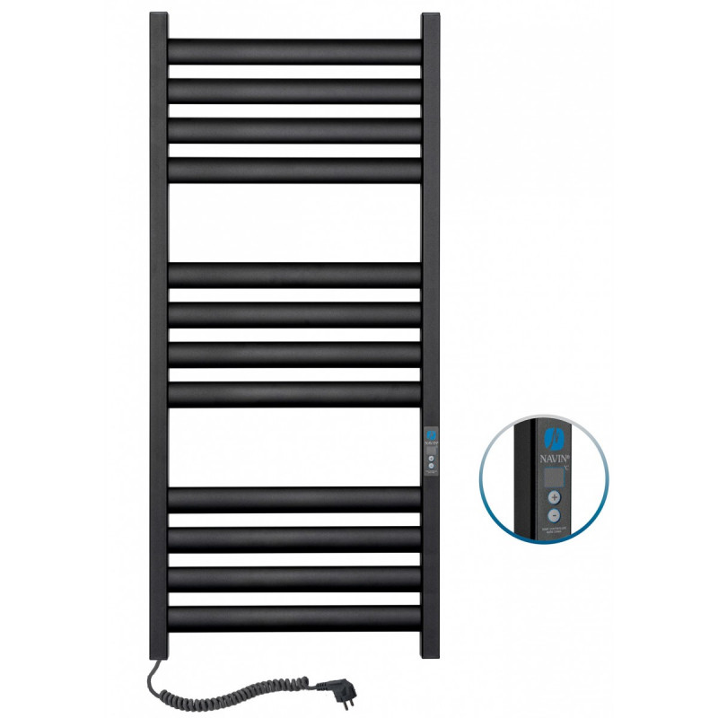 Электрический полотенцесушитель Navin Ellipse 500х1200 Digital левый окрашенная сталь черный муар 12-245152-5012