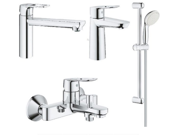 Набор смесителей для ванной и кухни Grohe BauLoop 3 в 1 с душевым гарнитуром хром UA123225MK