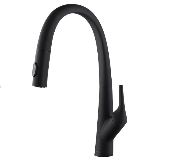 Смеситель для кухни Kraus Arqo с выдвижной лейкой латунь матовый черный KPF-2523MB