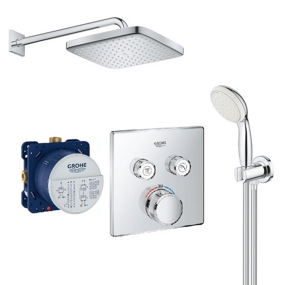 Душова система прихованого монтажу Grohe Grohtherm SmartControl з Tempesta Cube 250 хром UA26415SC1