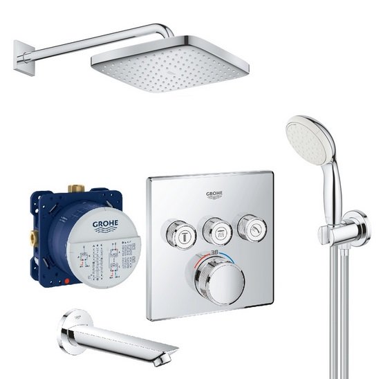 Душевая система скрытого монтажа Grohe Grohtherm SmartControl с Tempesta Cube 250 хром UA26415SC2