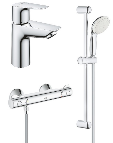 Набор смесителей для ванной Grohe Grohtherm 800 + BauEdge 3 в 1 с душевым гарнитуром хром UA34105TS0