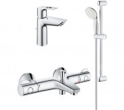 Набір змішувачів для ванної Grohe Grohtherm 800 + BauEdge 3 в 1 з душовим гарнітуром хром UA34550TM0