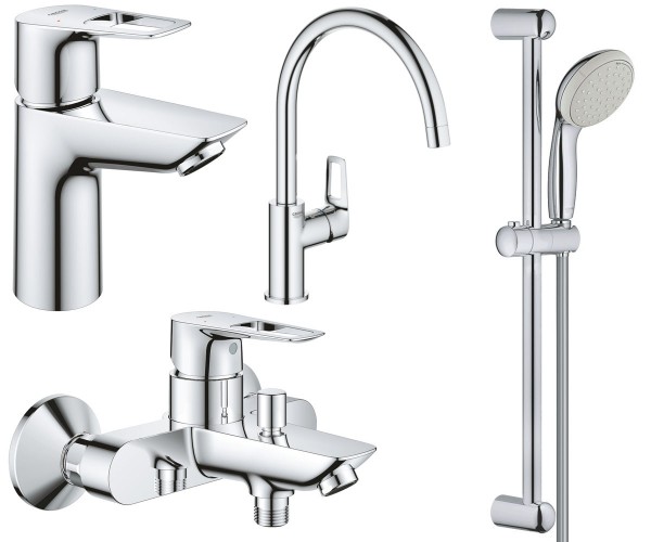 Набір змішувачів для ванної та кухні Grohe BauLoop 4 в 1 з душовим гарнітуром хром UA123225K0