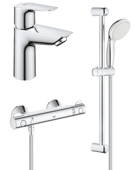 Набор смесителей для ванной Grohe Grohtherm 800 + BauEdge 3 в 1 с душевым гарнитуром хром UA34105TS0