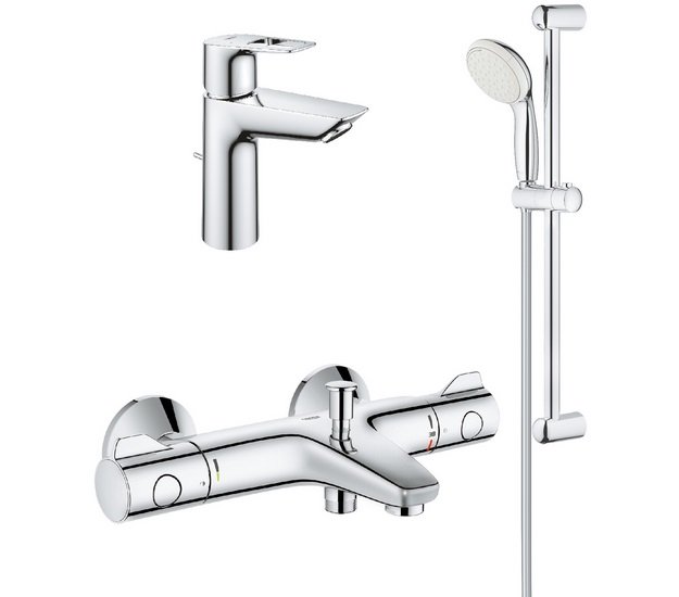 Набор смесителей для ванной Grohe Grohtherm 800 + BauEdge 3 в 1 с душевым гарнитуром хром UA34550TM0