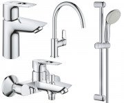Набор смесителей для ванной и кухни Grohe BauLoop 4 в 1 с душевым гарнитуром хром UA123225K0