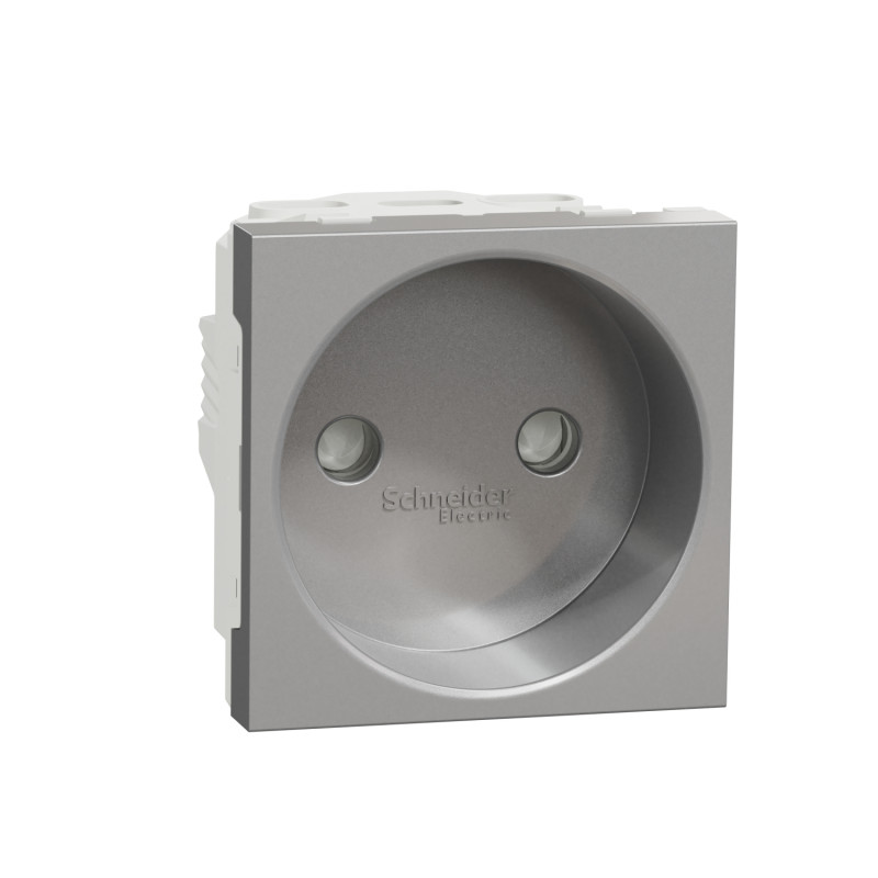 Розетка Schneider Electric Unica New 2 модуля без заземления со шторками алюминий NU303330
