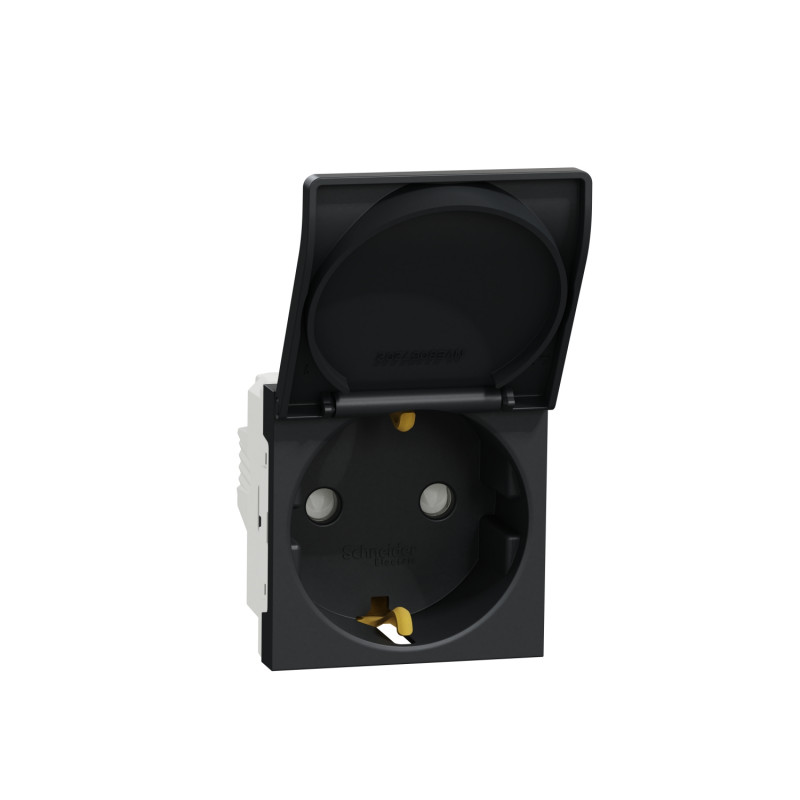 Розетка Schneider Electric Unica New 2 модуля с заземлением шторками и крышкой антрацит NU303754TA