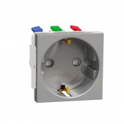 Розетка Schneider Electric Unica New 2 модуля із заземленням та шторками алюміній NU305730