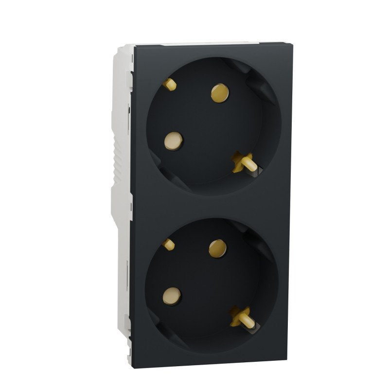 Розетка Schneider Electric Unica New двойная 45° с заземлением и шторками антрацит NU306754A