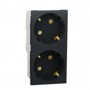 Розетка Schneider Electric Unica New подвійна 45° із заземленням та шторками антрацит NU306754A