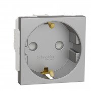 Розетка Schneider Electric Unica New 2 модуля с заземлением и шторками алюминий NU303730