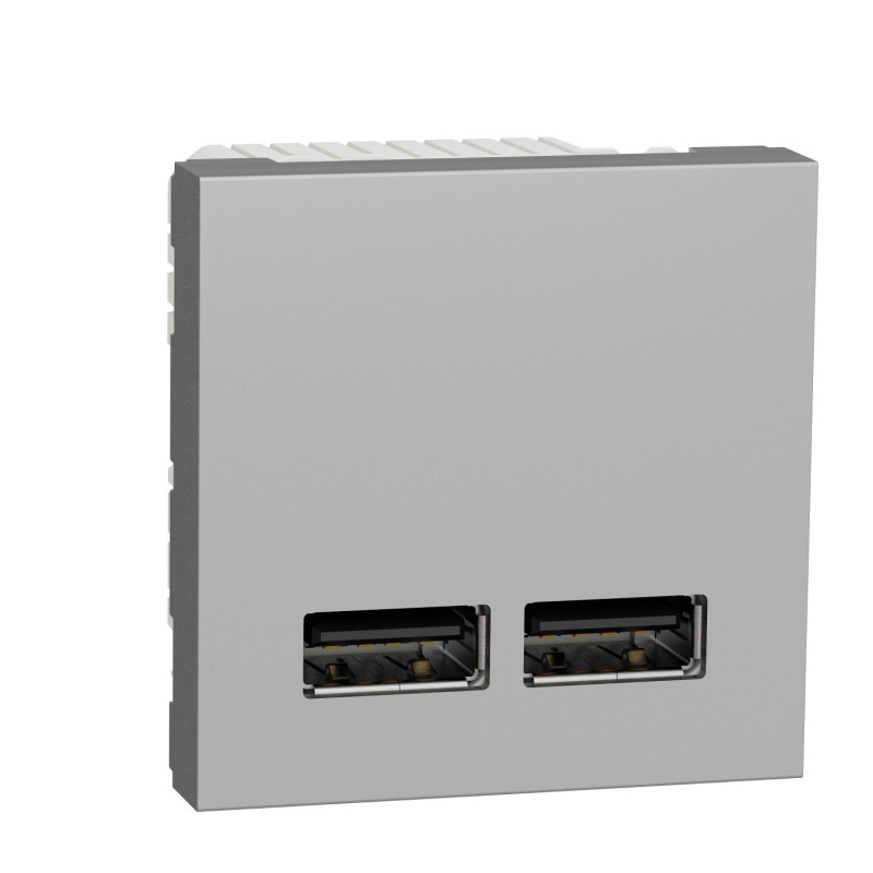 Двойная USB-розетка Schneider Electric Unica New 2.1А 2 модуля алюминий NU341830