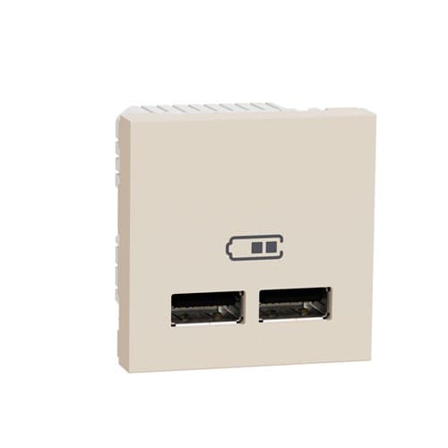 Подвійна USB-розетка Schneider Electric Unica New 2.1А 2 модулі бежевий NU341844