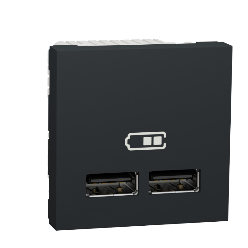 Подвійна USB-розетка Schneider Electric Unica New 2.1А 2 модулі антрацит NU341854