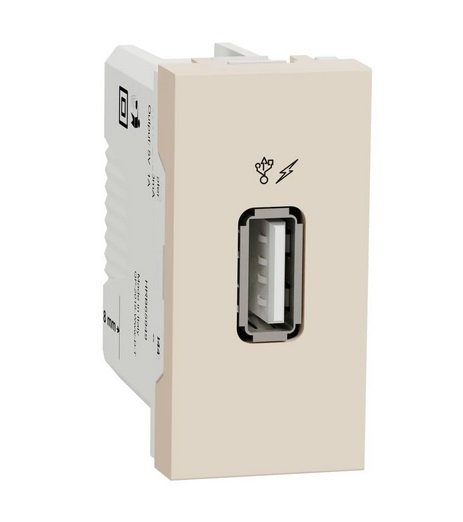 USB-розетка Schneider Electric Unica New 5 В/1000 мА 1 модуль бежевий NU342844